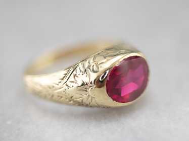 Antique 1920's Synthetic Ruby Floral Ring - image 1
