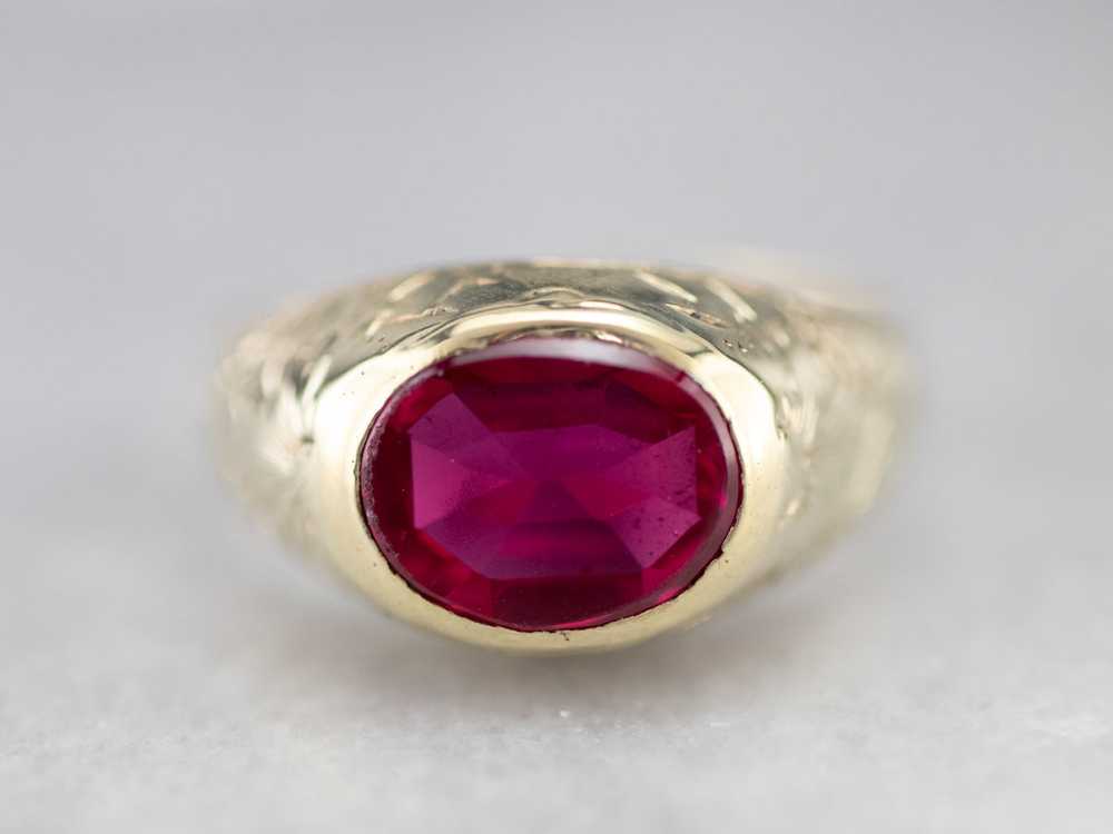 Antique 1920's Synthetic Ruby Floral Ring - image 2