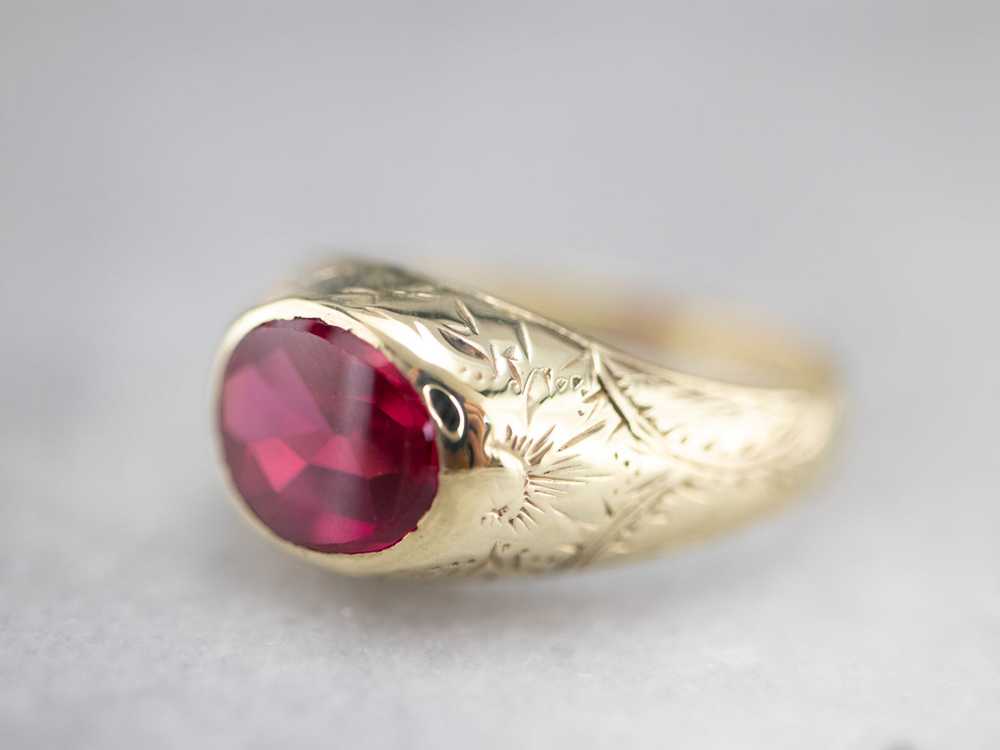 Antique 1920's Synthetic Ruby Floral Ring - image 3