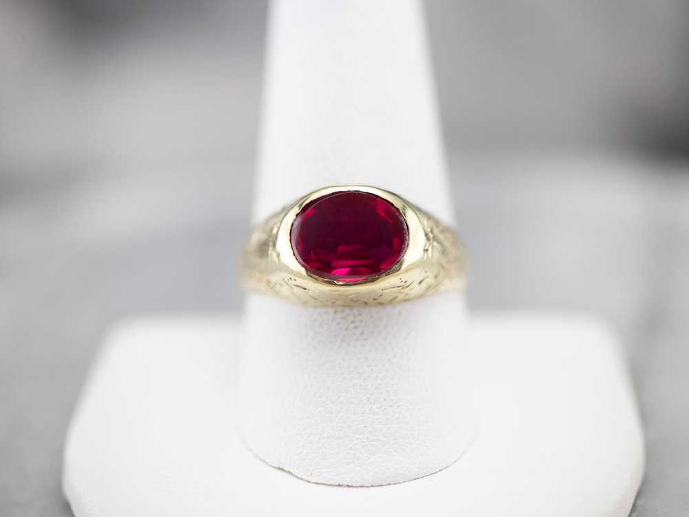 Antique 1920's Synthetic Ruby Floral Ring - image 7