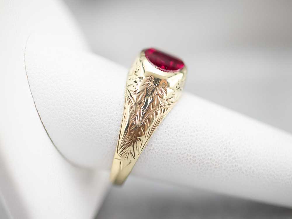 Antique 1920's Synthetic Ruby Floral Ring - image 9