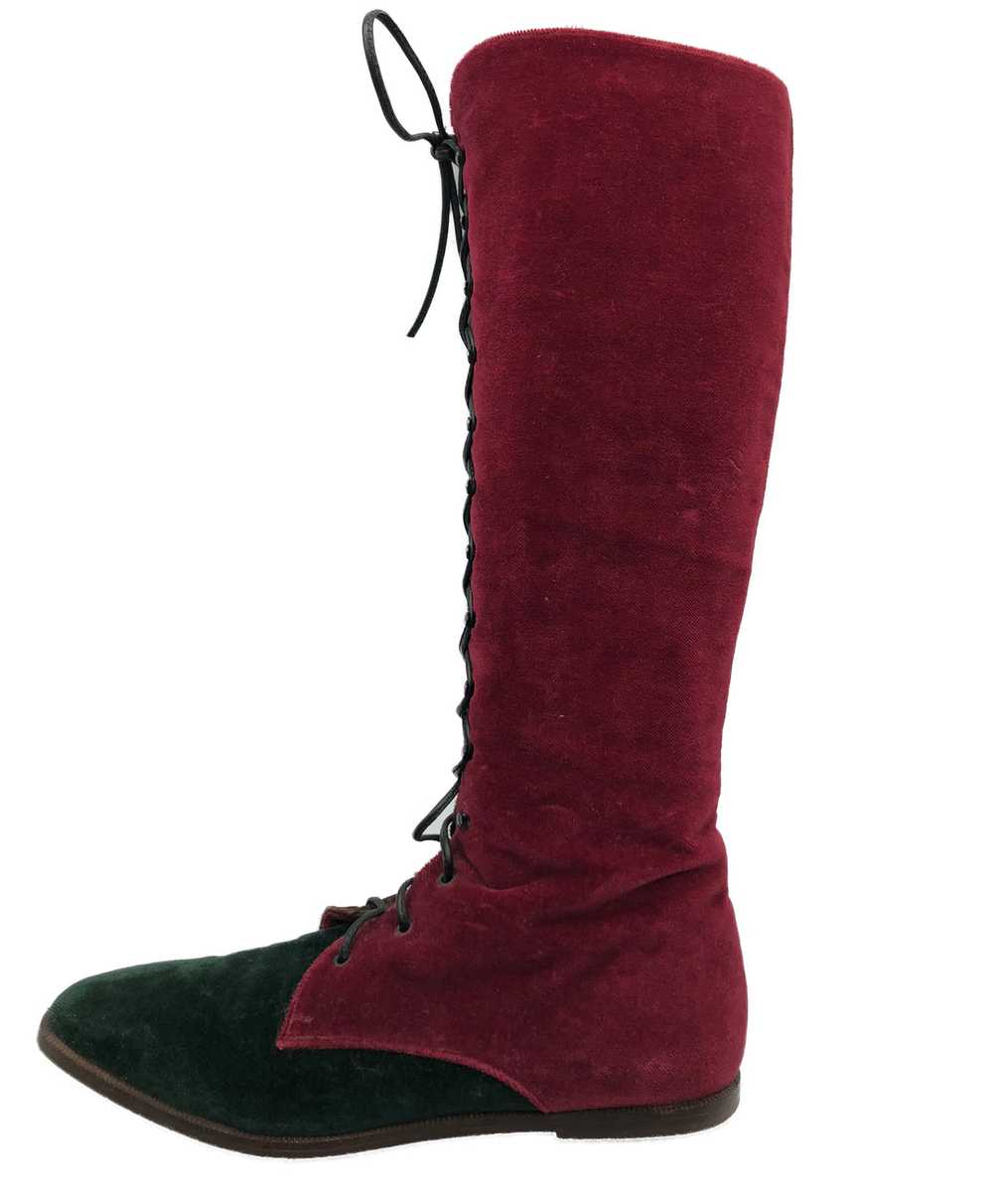 90s Three Tone Lace Up Velvet Boots - image 2
