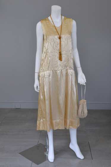 1920s Embroidered Satin Vintage Flapper Wedding Dr