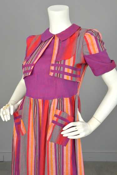 1930s 1940s Purple Red Carnival Striped Dress w Po