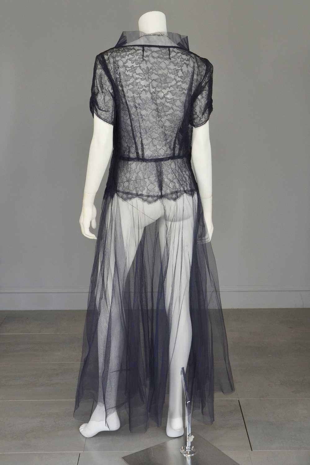 1930s Navy Blue Tulle Lace Vintage Gown - image 4
