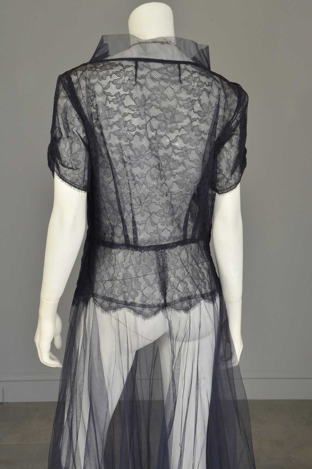 1930s Navy Blue Tulle Lace Vintage Gown - image 7