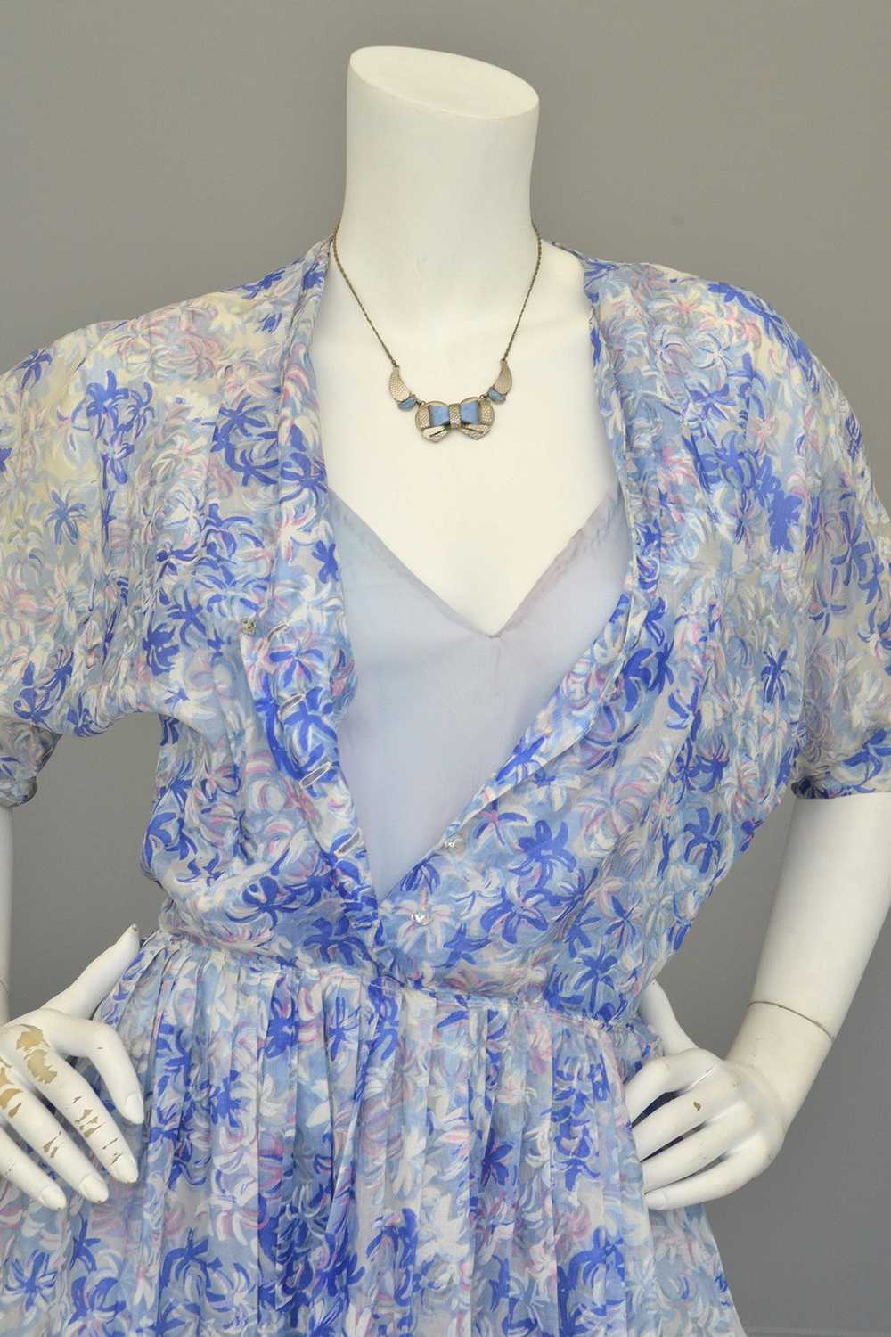 1940s 50s Semi Sheer Petal Print Two Piece Party … - image 2