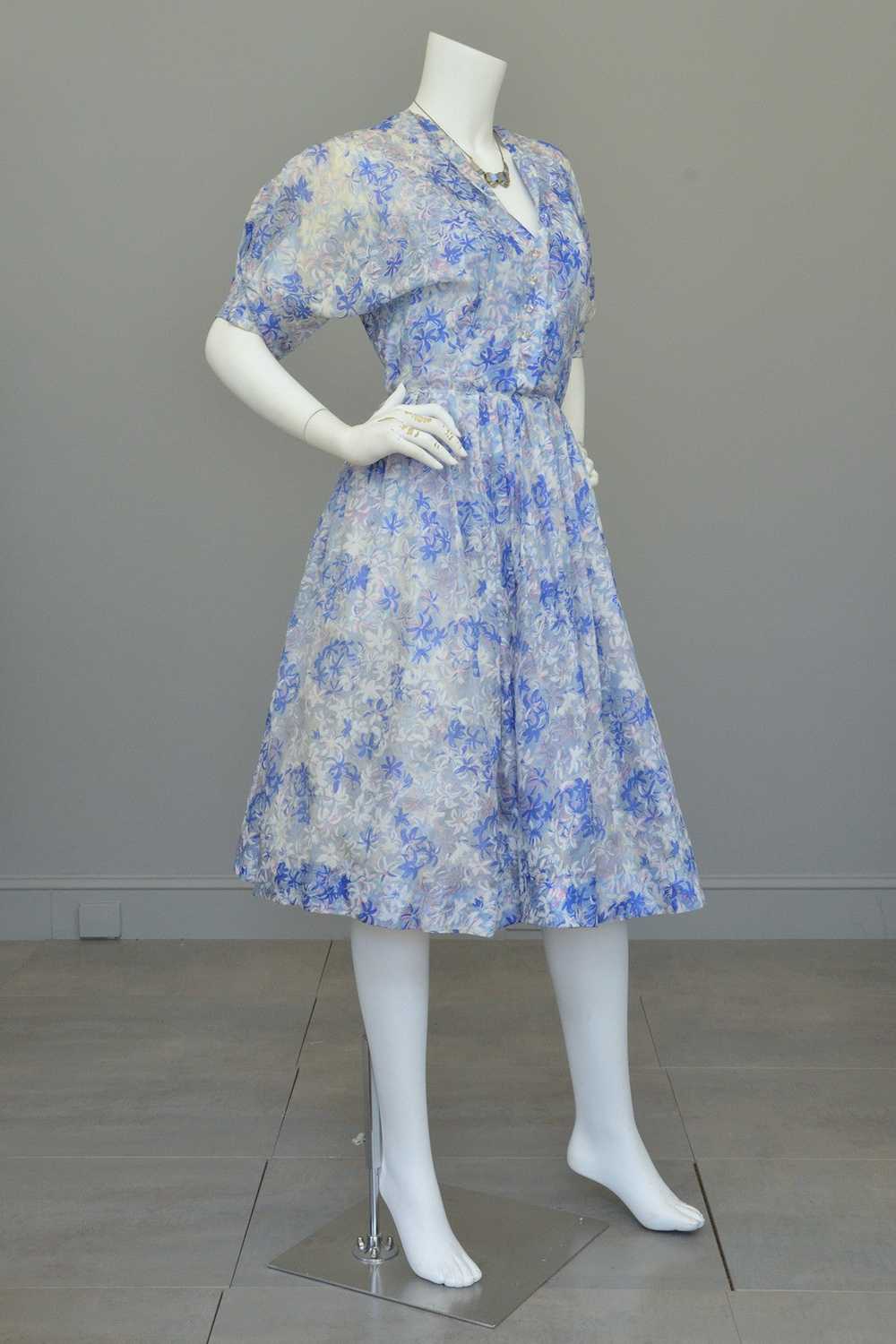 1940s 50s Semi Sheer Petal Print Two Piece Party … - image 3