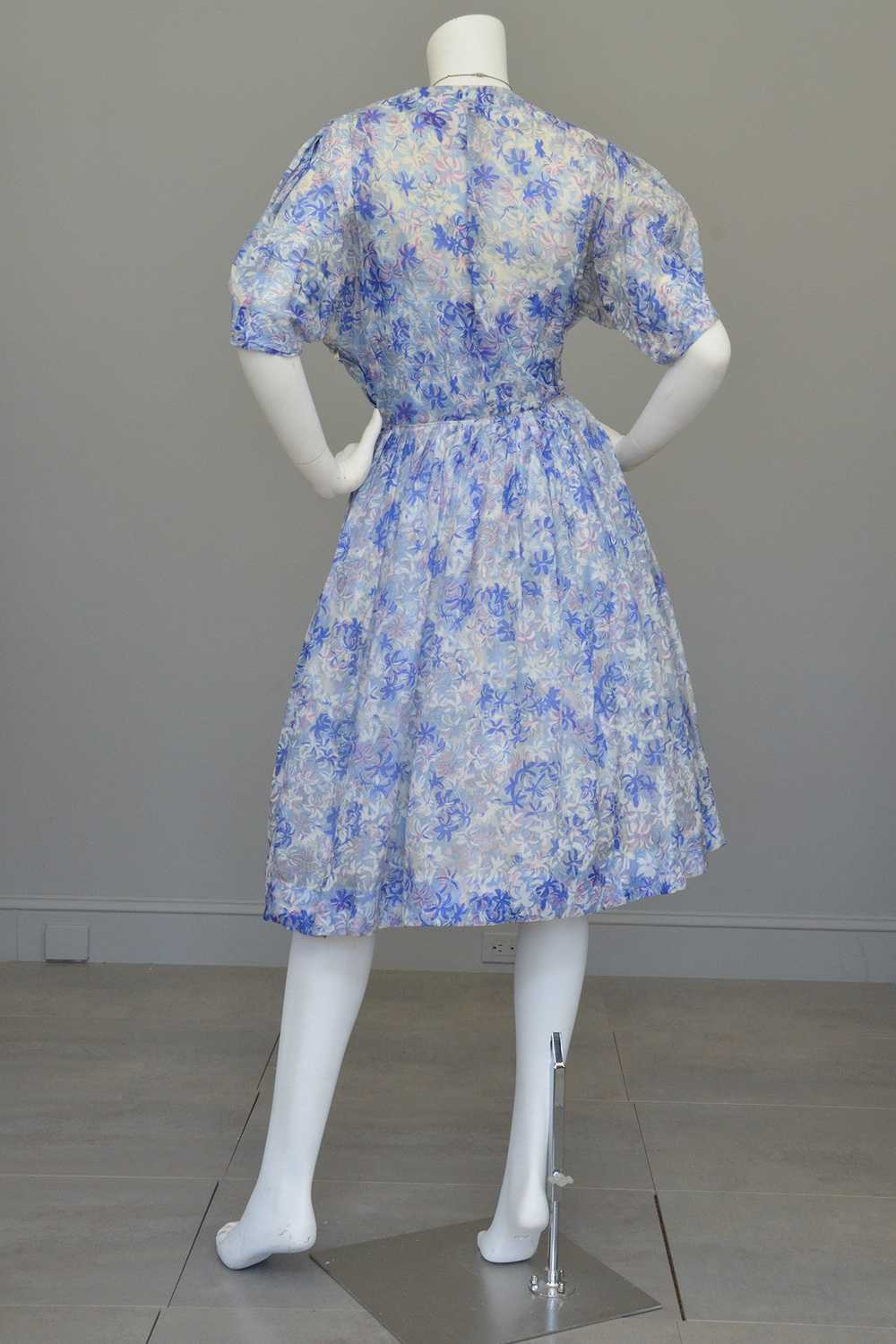 1940s 50s Semi Sheer Petal Print Two Piece Party … - image 4