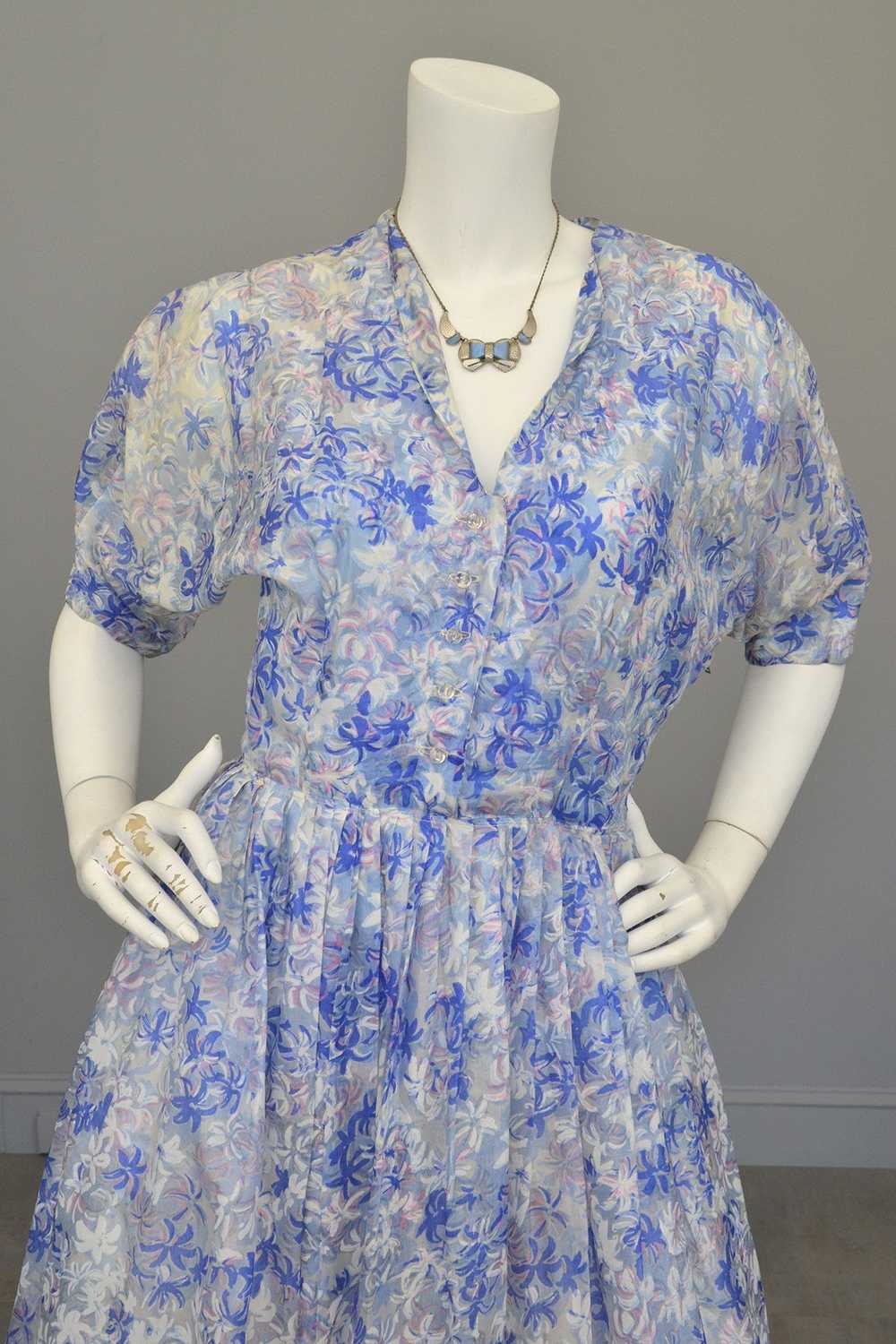 1940s 50s Semi Sheer Petal Print Two Piece Party … - image 7