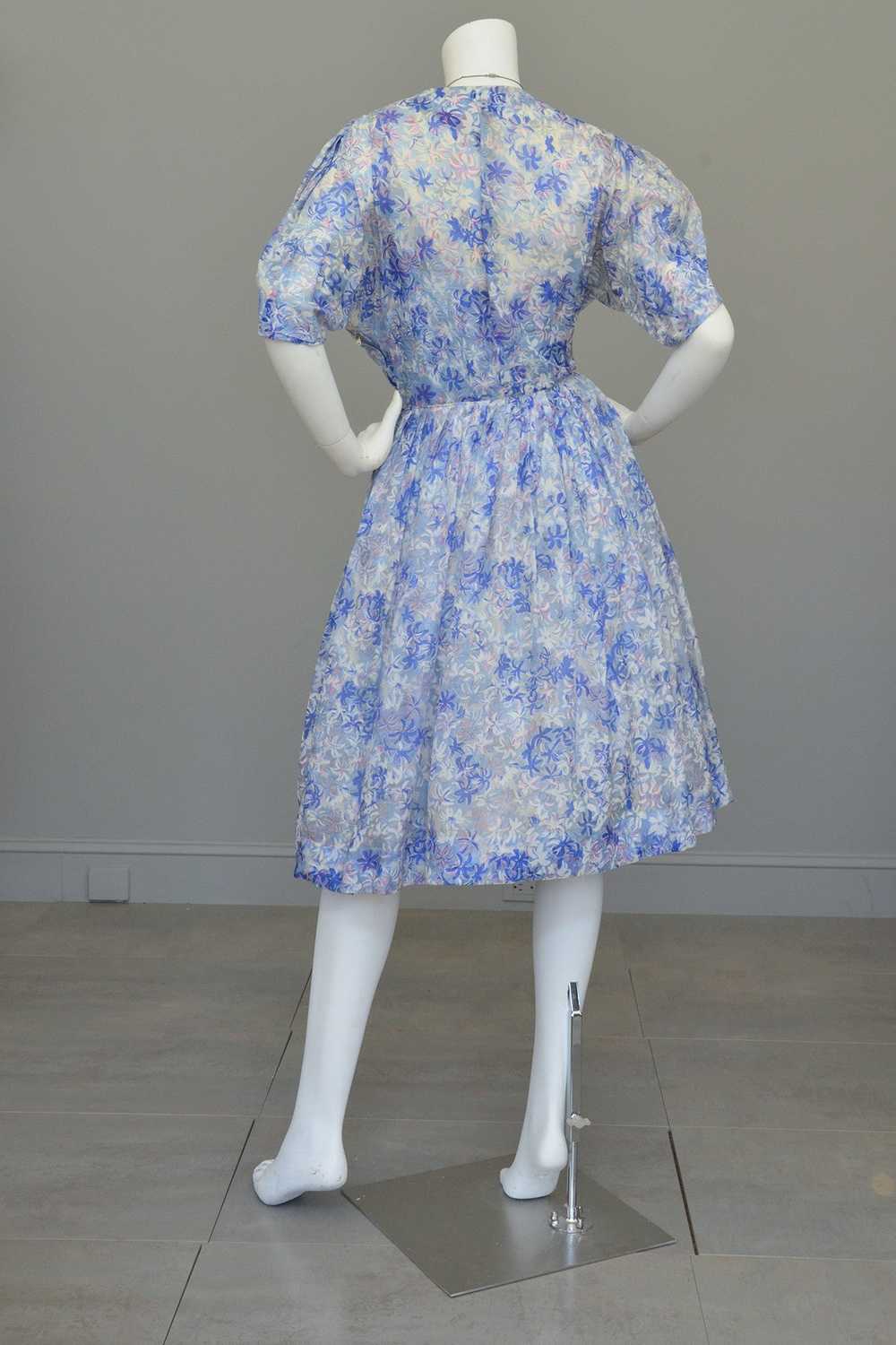 1940s 50s Semi Sheer Petal Print Two Piece Party … - image 8