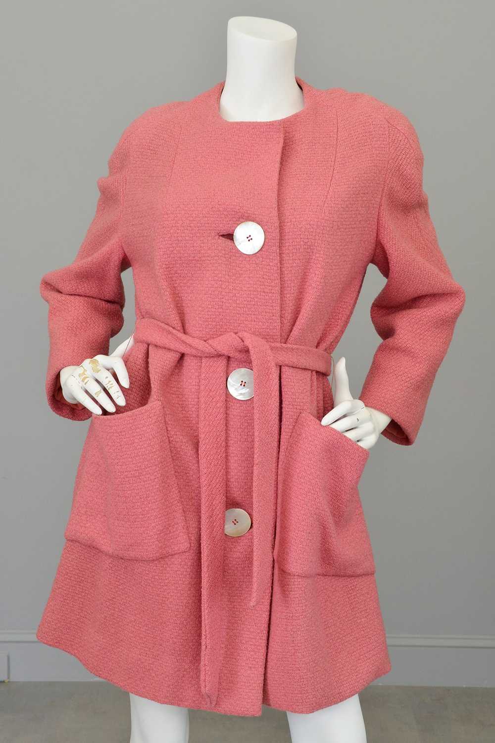 1950s Pink Bouclé Patch Pockets Coat - image 2