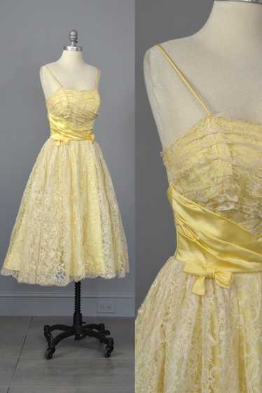 1950s White Lace Buttercup Party Prom Dress - image 1