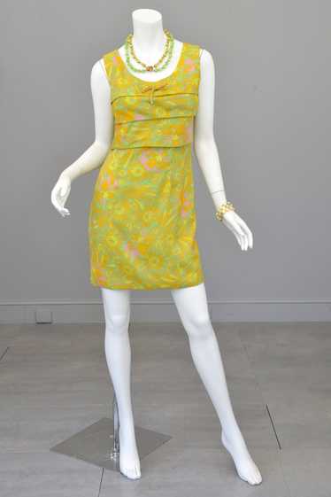 1960s 70s Neon Citrus Tiered Mini Gogo Dress Twigg