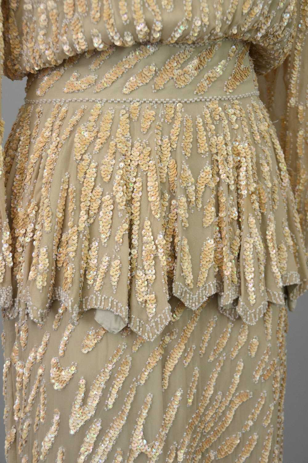 70s does 40s Beaded Pearls Silk Peplum Two Piece … - image 2