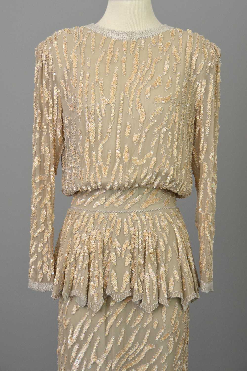 70s does 40s Beaded Pearls Silk Peplum Two Piece … - image 7