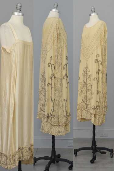Authentic 1920s Cream Silk Beaded Two Piece Flappe