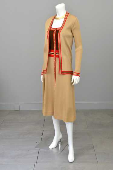 1970s Camel Brown Red Color Block Cardigan Sweater - image 1