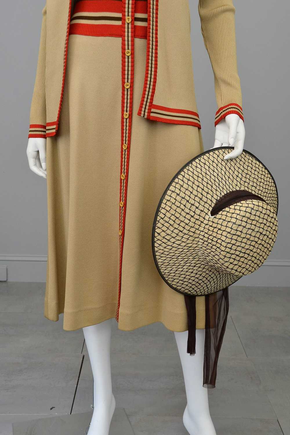1970s Camel Brown Red Color Block Cardigan Sweater - image 5