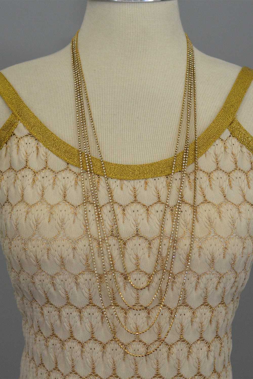 1970s Cream Gold Textured Knit Maxi Dress - image 3