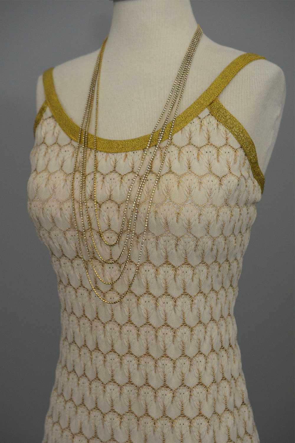 1970s Cream Gold Textured Knit Maxi Dress - image 5