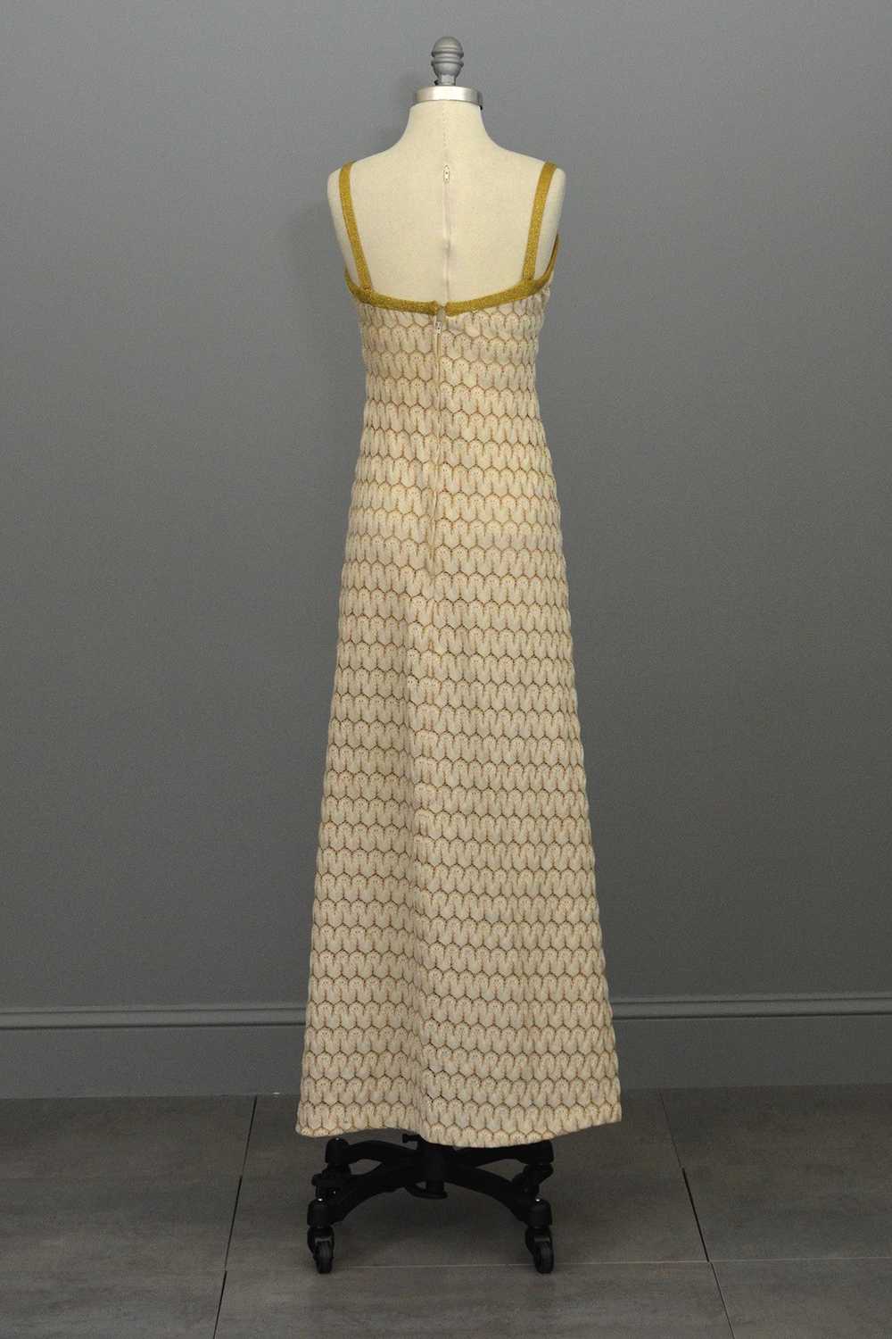 1970s Cream Gold Textured Knit Maxi Dress - image 6