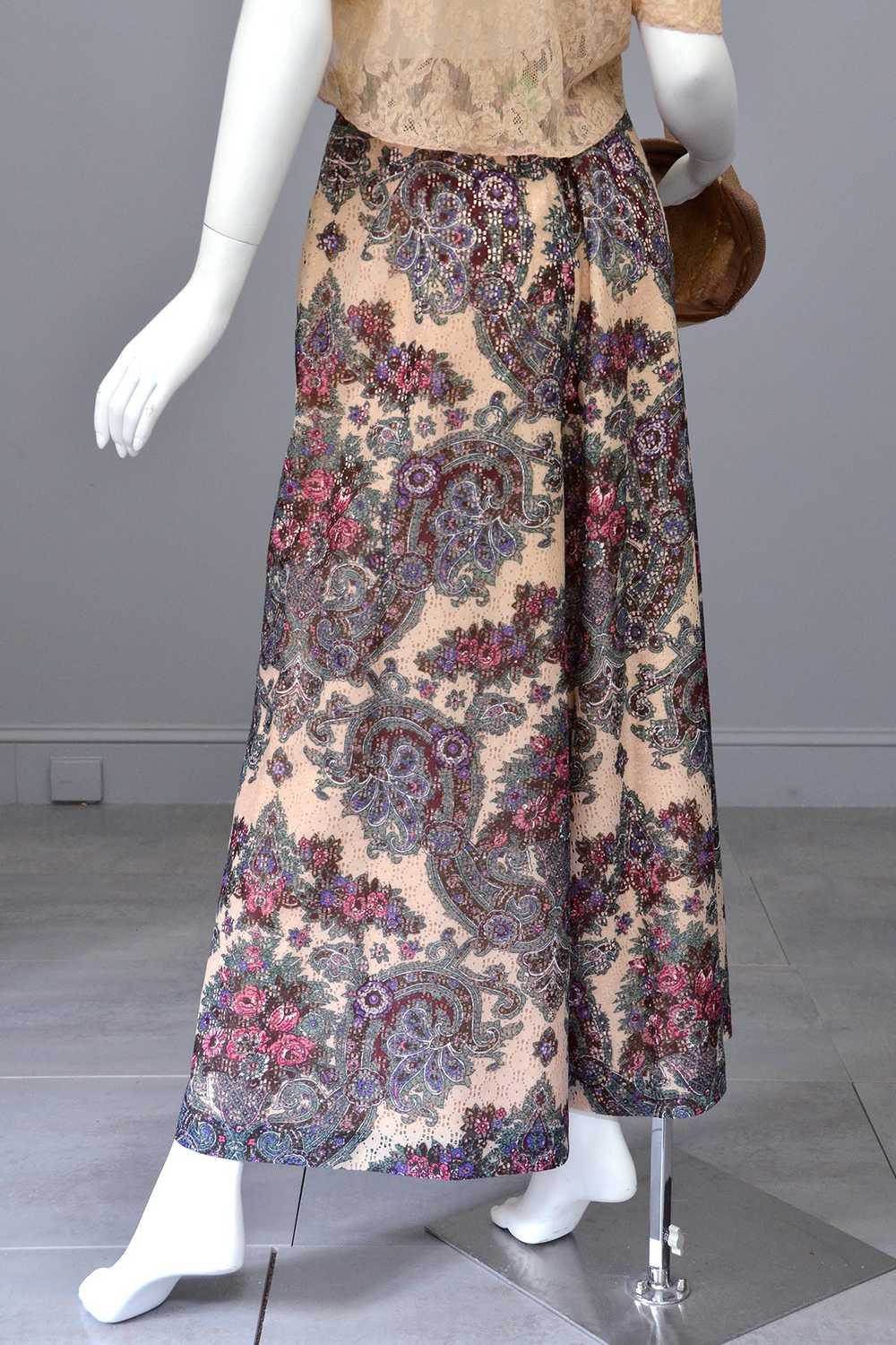 1970s Lacey Floral Print Palazzo Pants - image 2