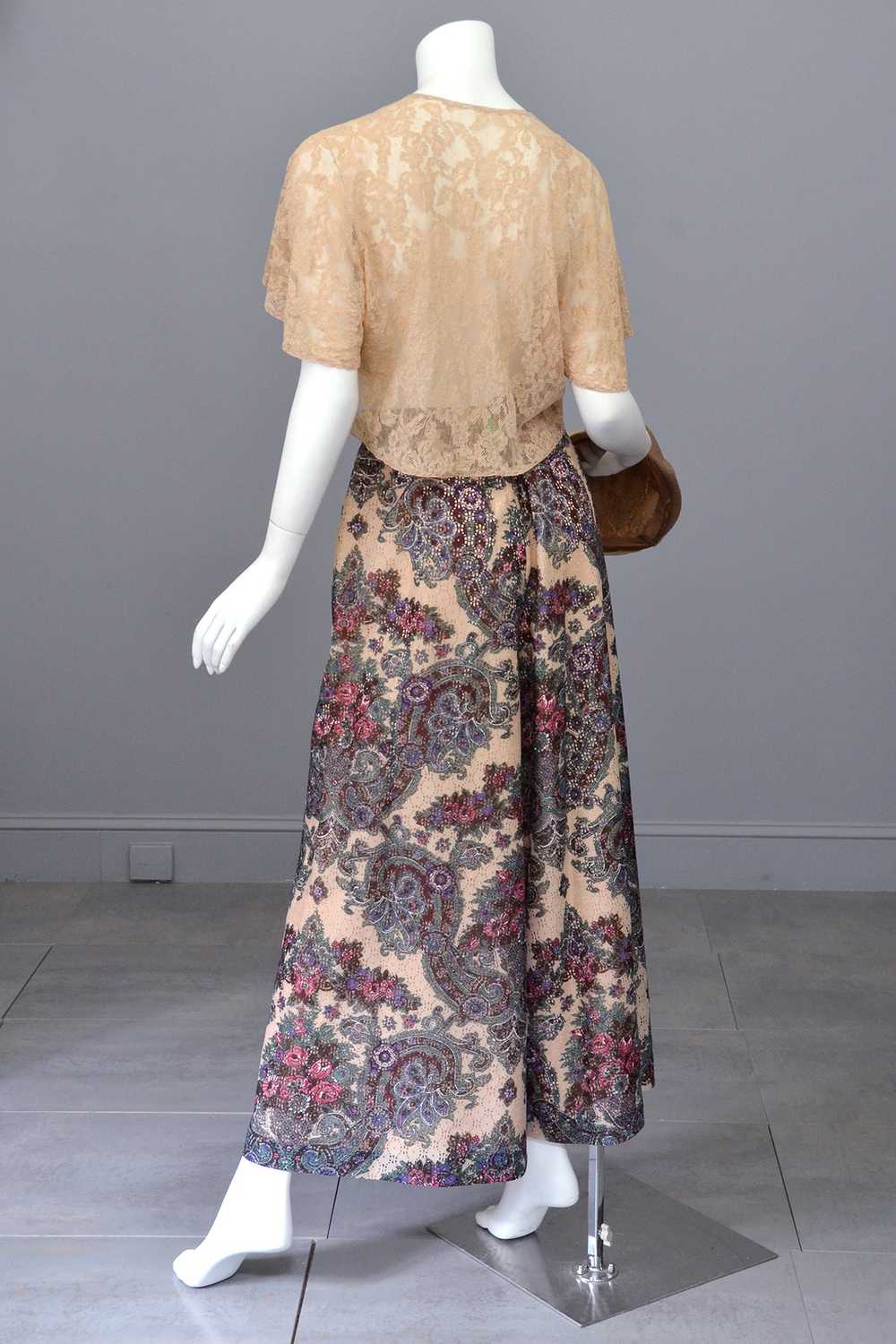 1970s Lacey Floral Print Palazzo Pants - image 4