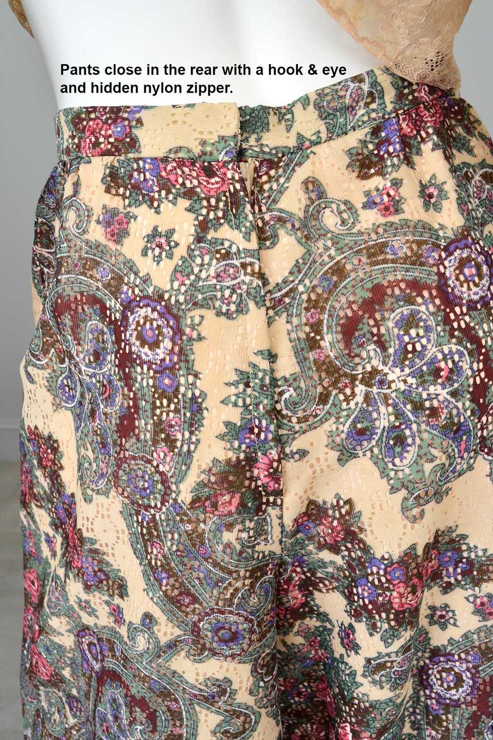 1970s Lacey Floral Print Palazzo Pants - image 7