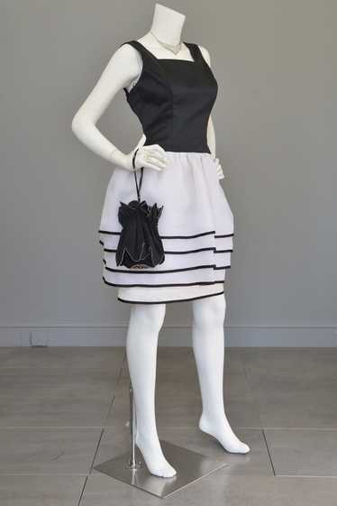 1980s Victor Costa Black White Peplum Skirt Cockt… - image 1