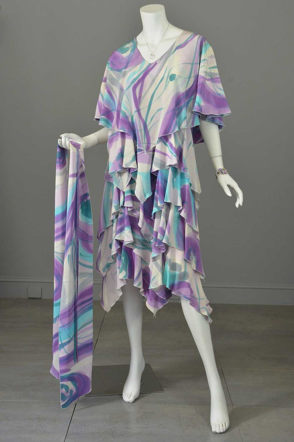1990s Hand Dyed Silk Tiered Dress Size M/L - image 4