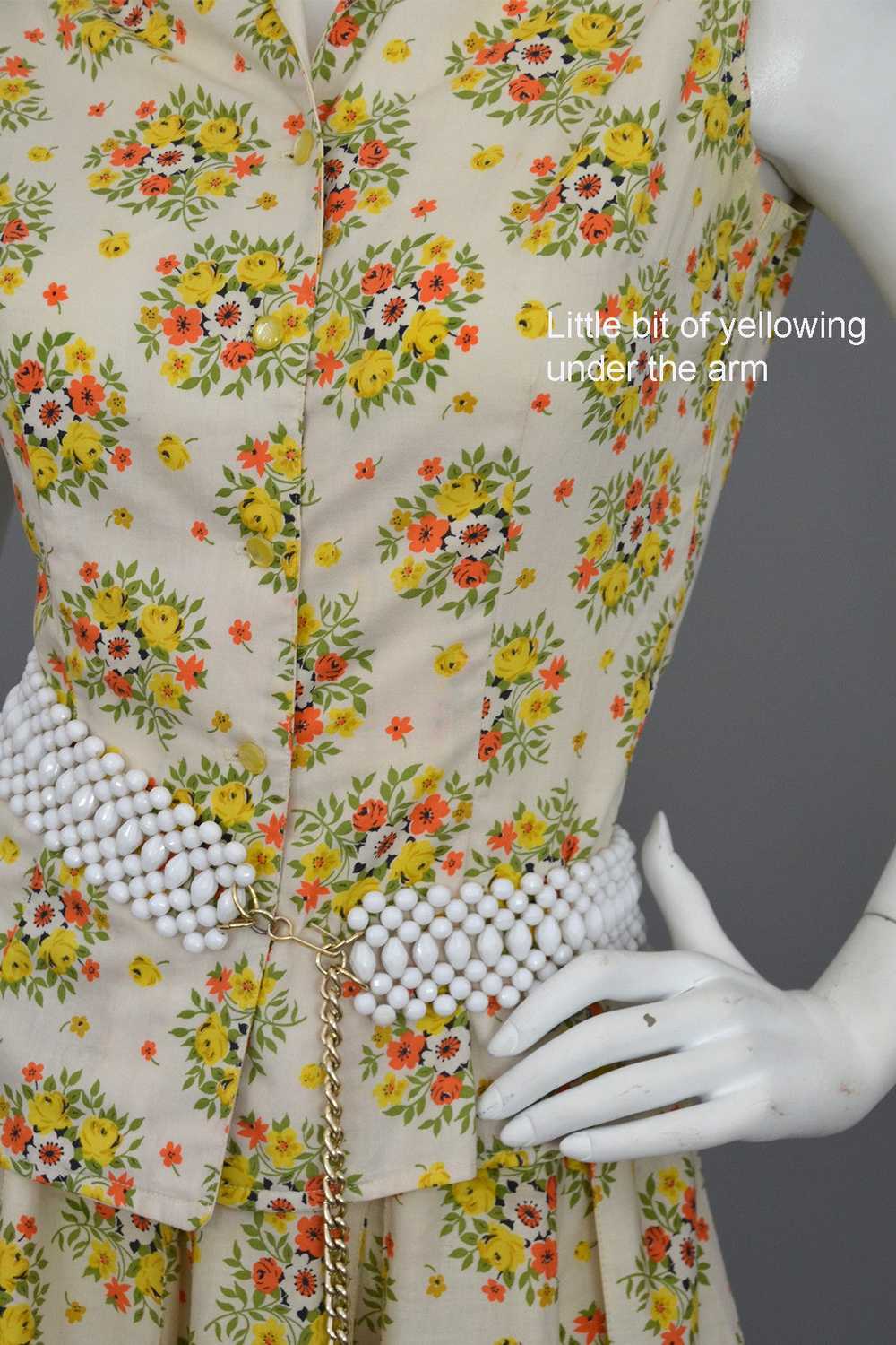 Vintage 1950's Cotton Yellow Rose Print Skirt and… - image 10