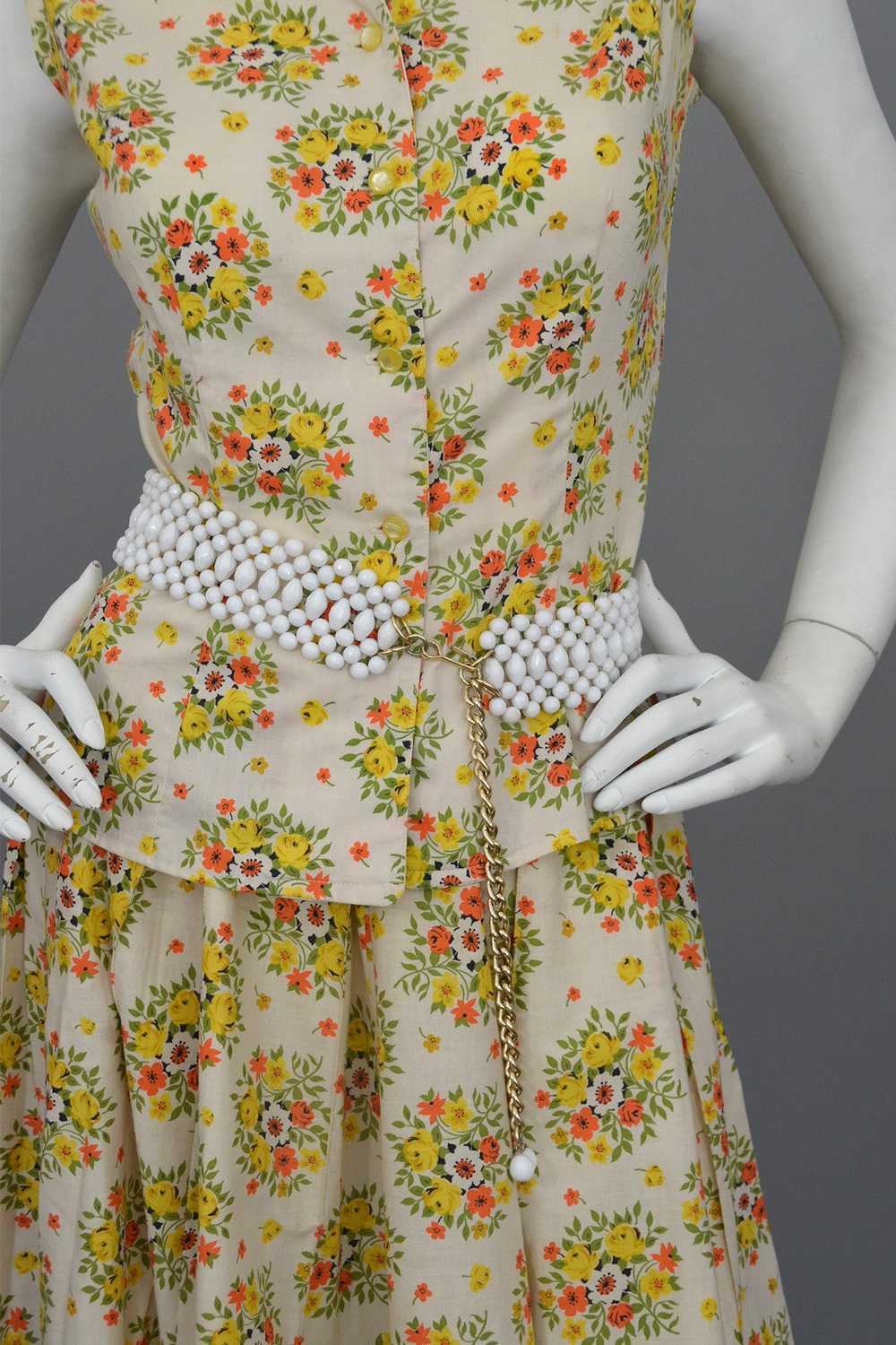 Vintage 1950's Cotton Yellow Rose Print Skirt and… - image 2