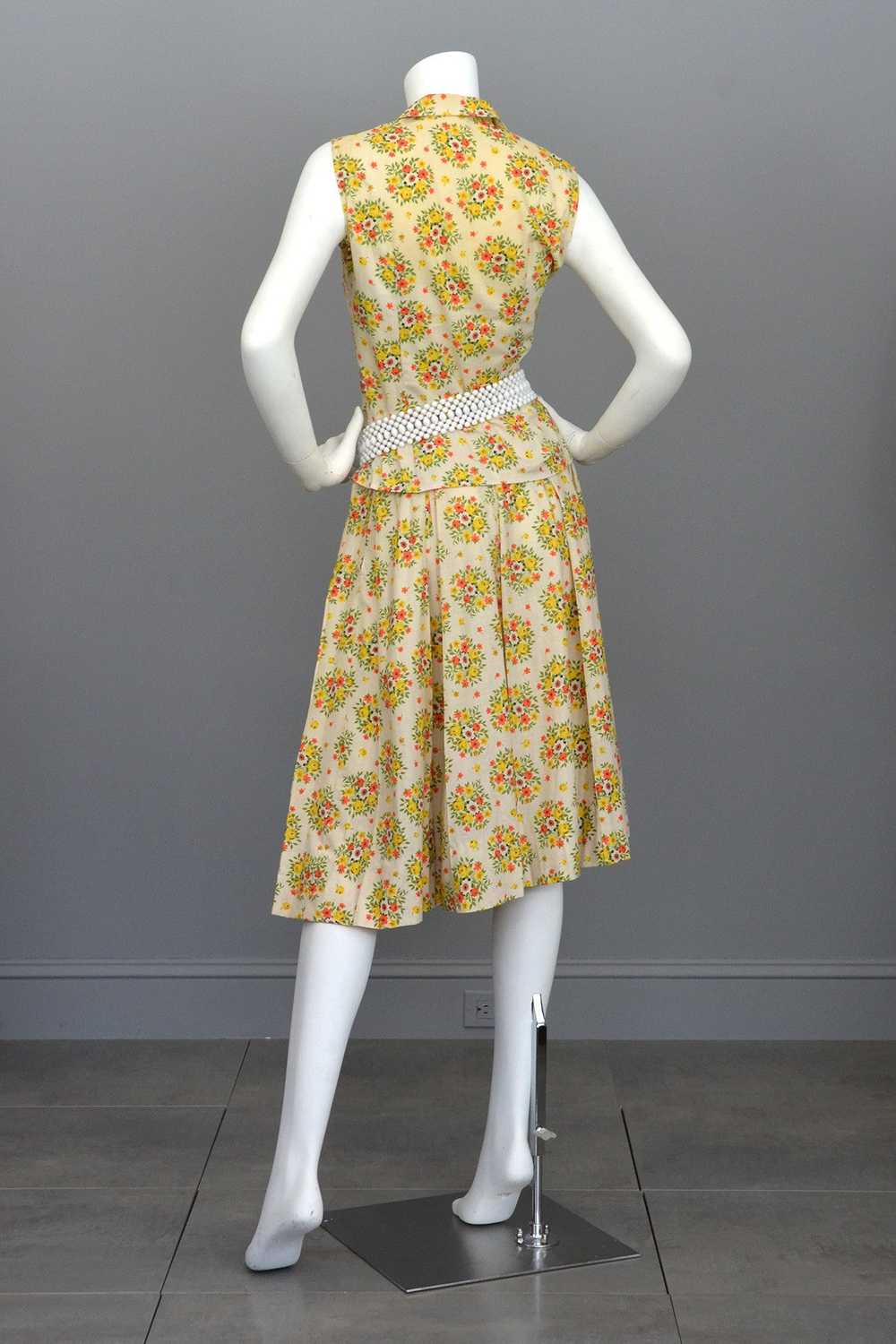 Vintage 1950's Cotton Yellow Rose Print Skirt and… - image 3