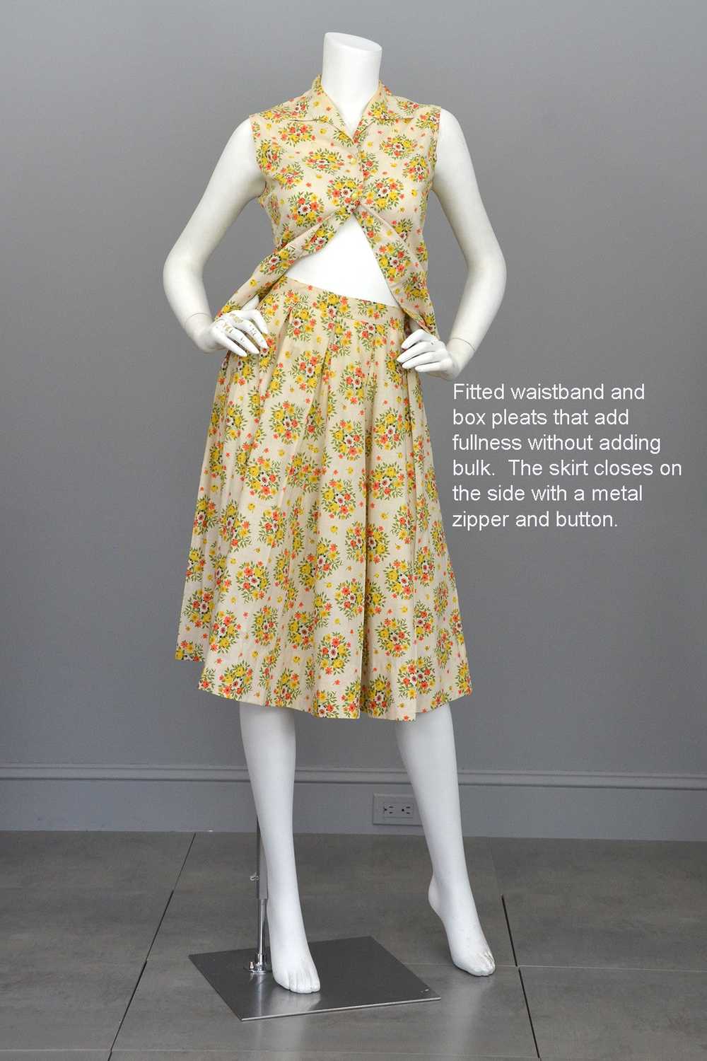 Vintage 1950's Cotton Yellow Rose Print Skirt and… - image 4