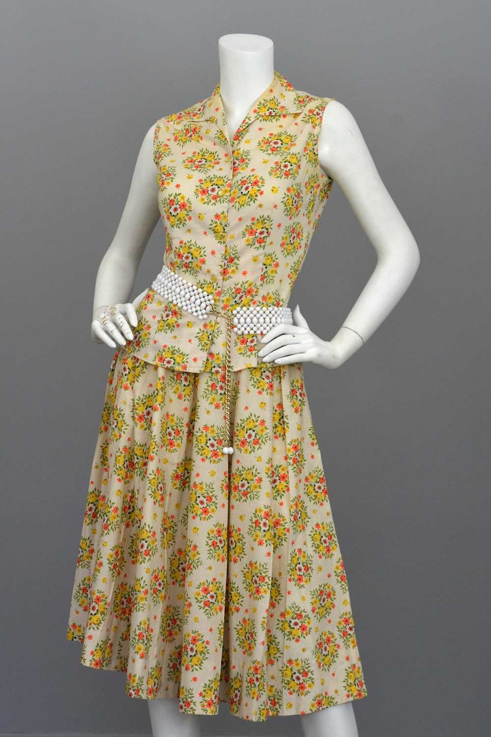 Vintage 1950's Cotton Yellow Rose Print Skirt and… - image 6