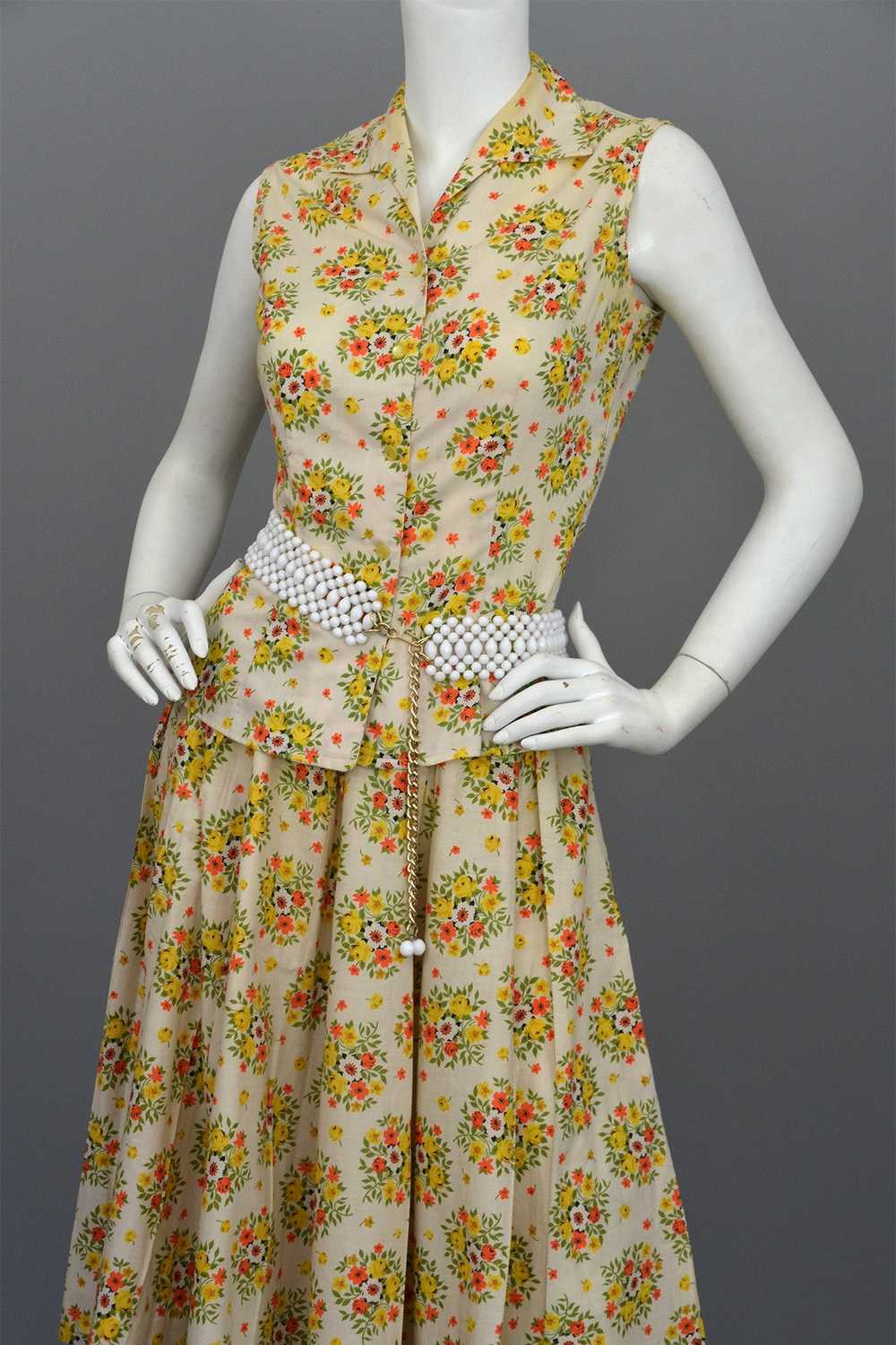 Vintage 1950's Cotton Yellow Rose Print Skirt and… - image 7