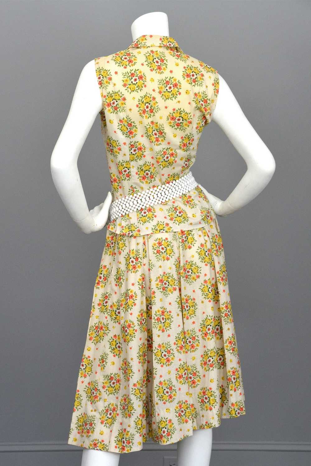 Vintage 1950's Cotton Yellow Rose Print Skirt and… - image 8