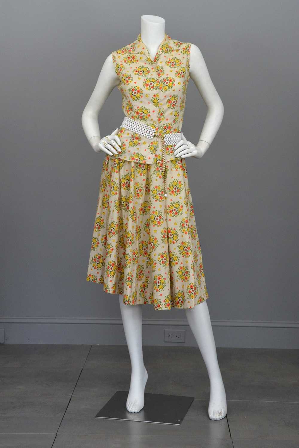 Vintage 1950's Cotton Yellow Rose Print Skirt and… - image 9