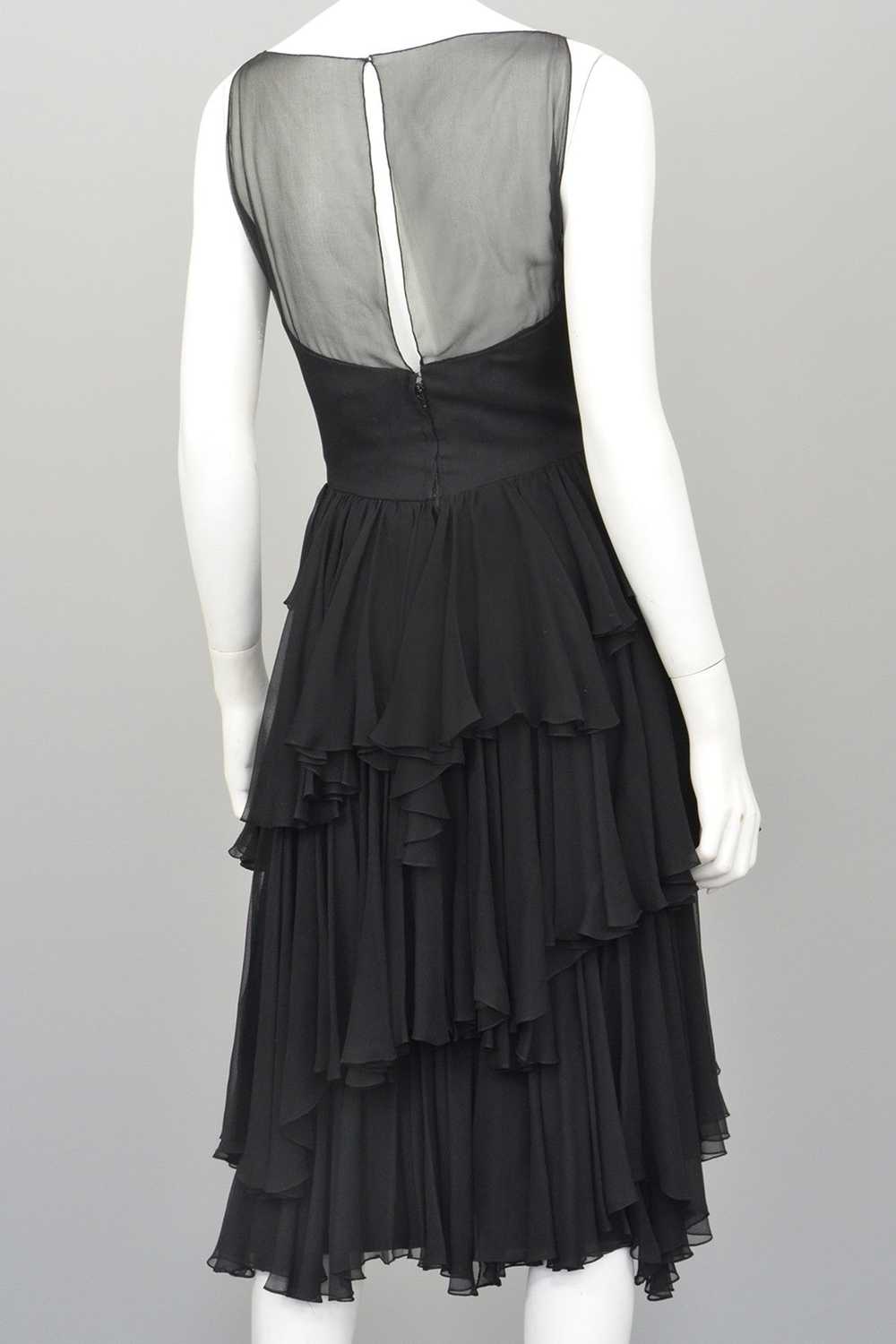 Vintage 1960s Black Chiffon Tiered Skirt Cocktail… - image 2