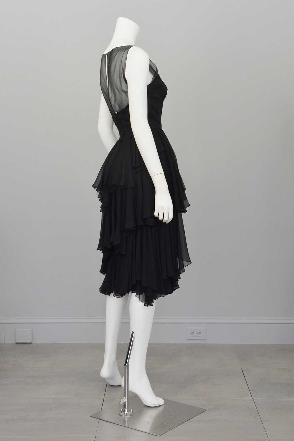 Vintage 1960s Black Chiffon Tiered Skirt Cocktail… - image 4