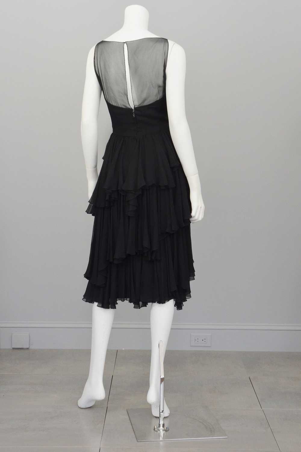 Vintage 1960s Black Chiffon Tiered Skirt Cocktail… - image 5