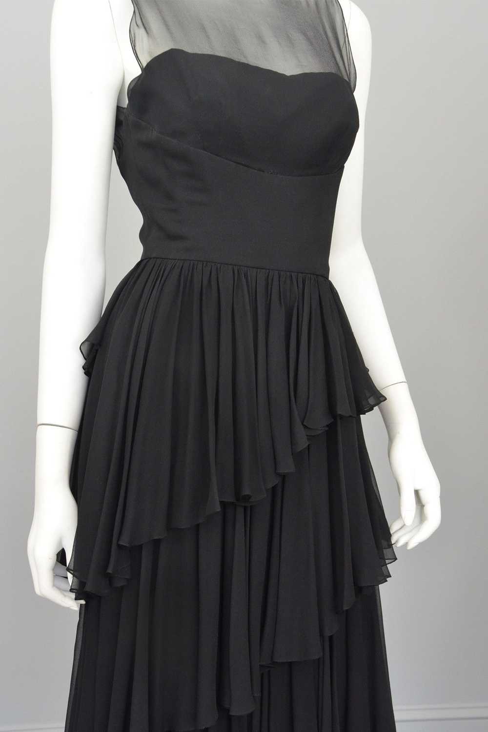Vintage 1960s Black Chiffon Tiered Skirt Cocktail… - image 6