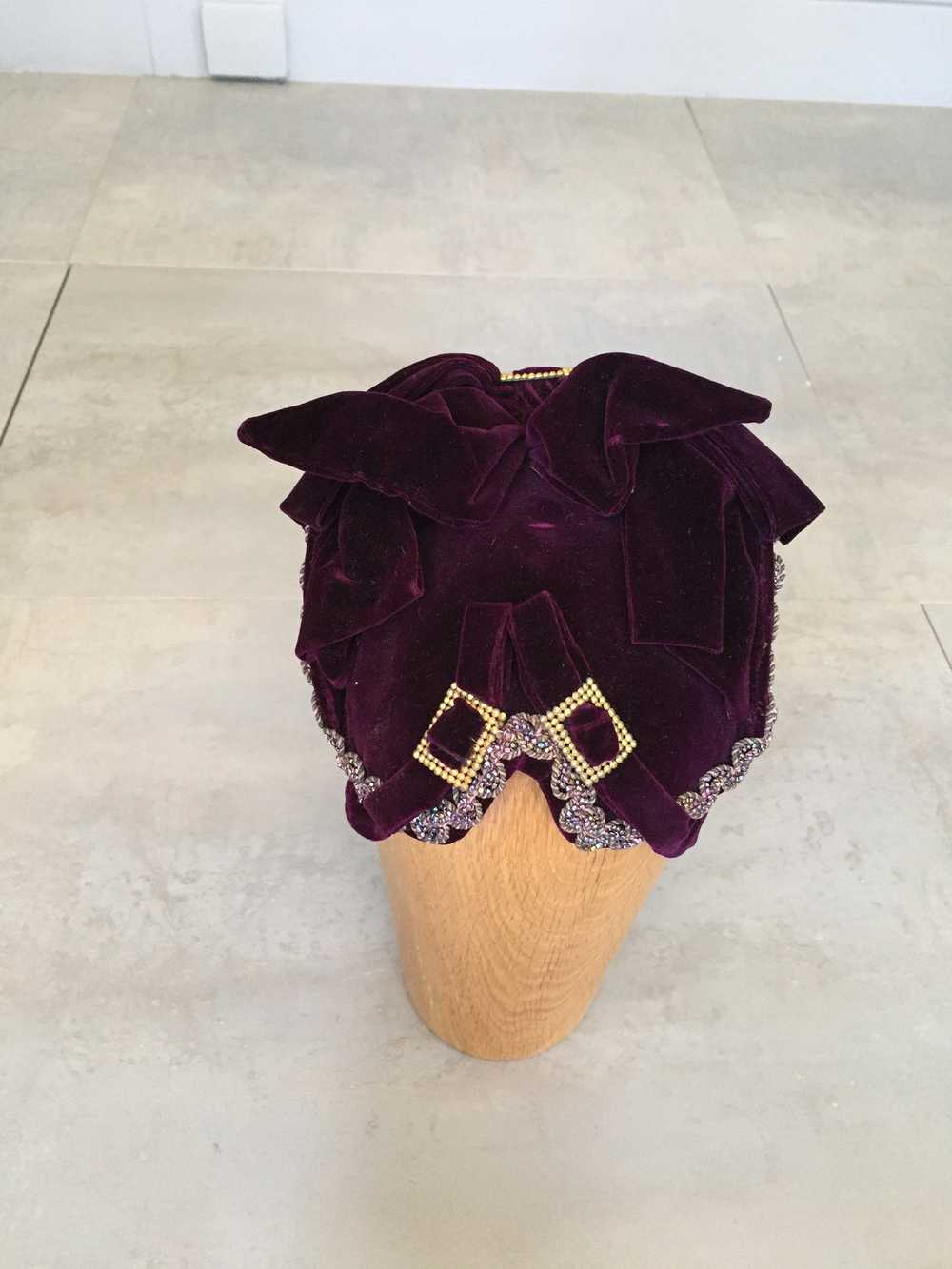 Purple Velvet Victorian Hat Bonnet - image 3
