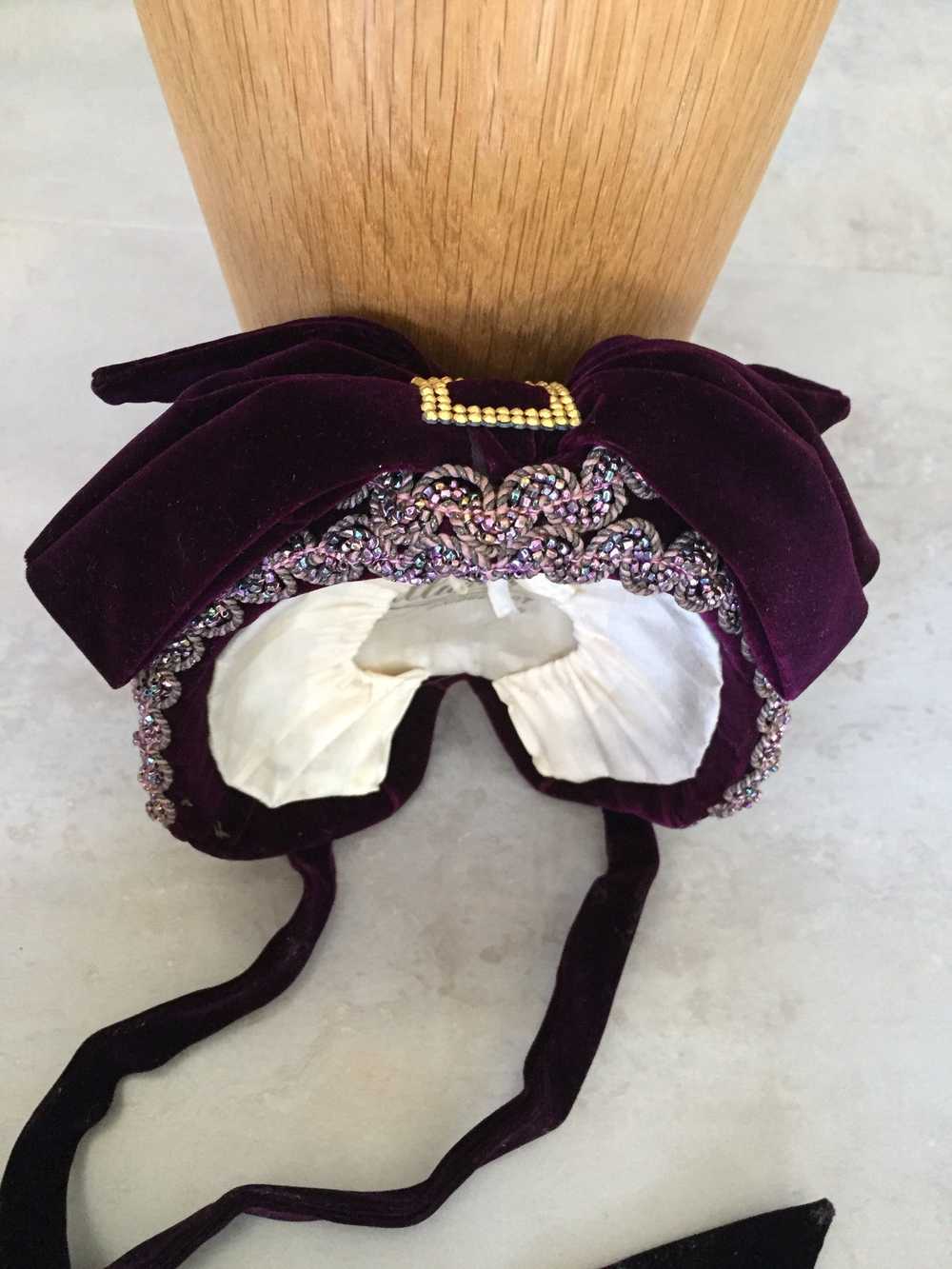 Purple Velvet Victorian Hat Bonnet - image 5