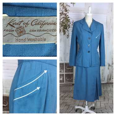 Original 1950s Sky Blue Vintage Linen Summer Suit… - image 1