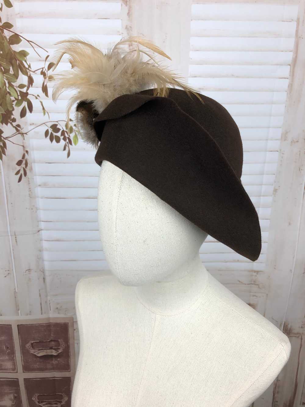 Original 1940s 40s Vintage Brown Hat With Feather… - image 4