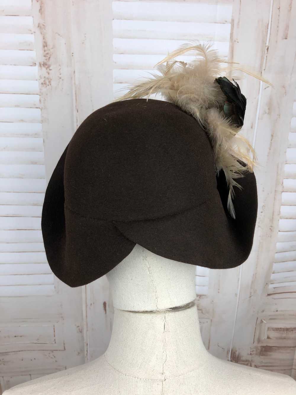 Original 1940s 40s Vintage Brown Hat With Feather… - image 5