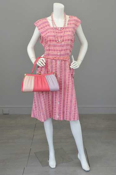 Late 1940s Early 50s Pink Lilac Striped Summer Dre