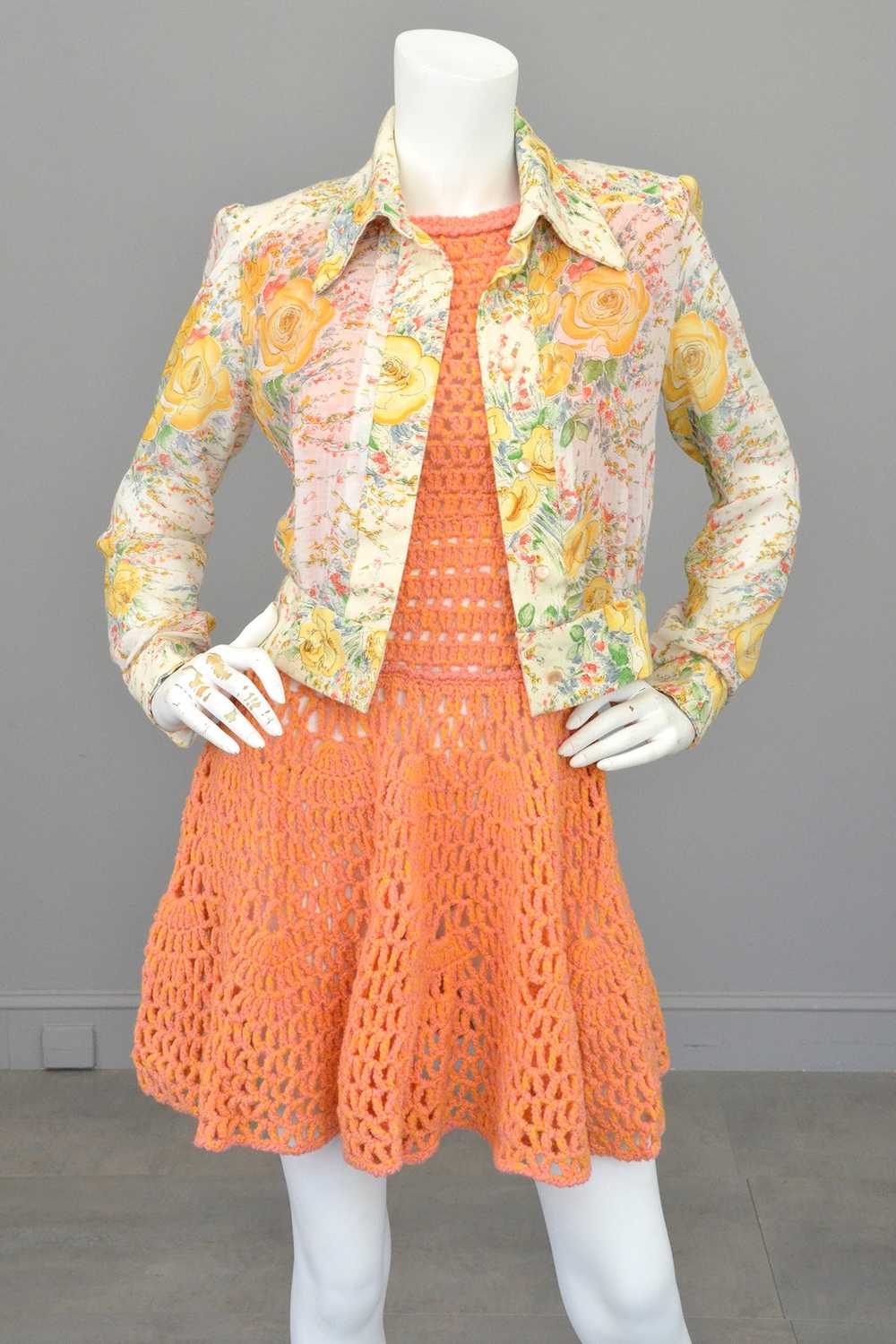 1960s 70s Pink + Yellow = Orange Yarn Crochet Min… - image 10